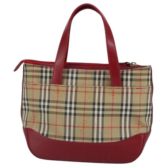 BURBERRY Nova Check Hand Bag Canvas Beige Red - Picture 3 of 16